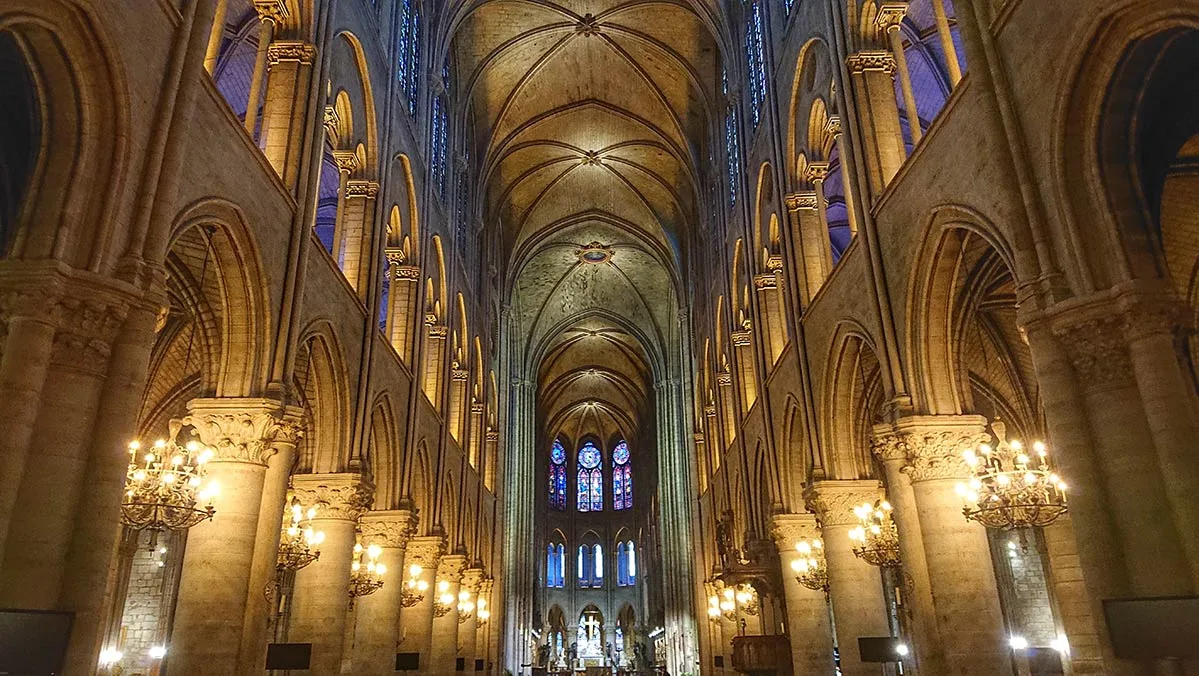 Interior view of Notre Dame Cathedral before the 2019 fire