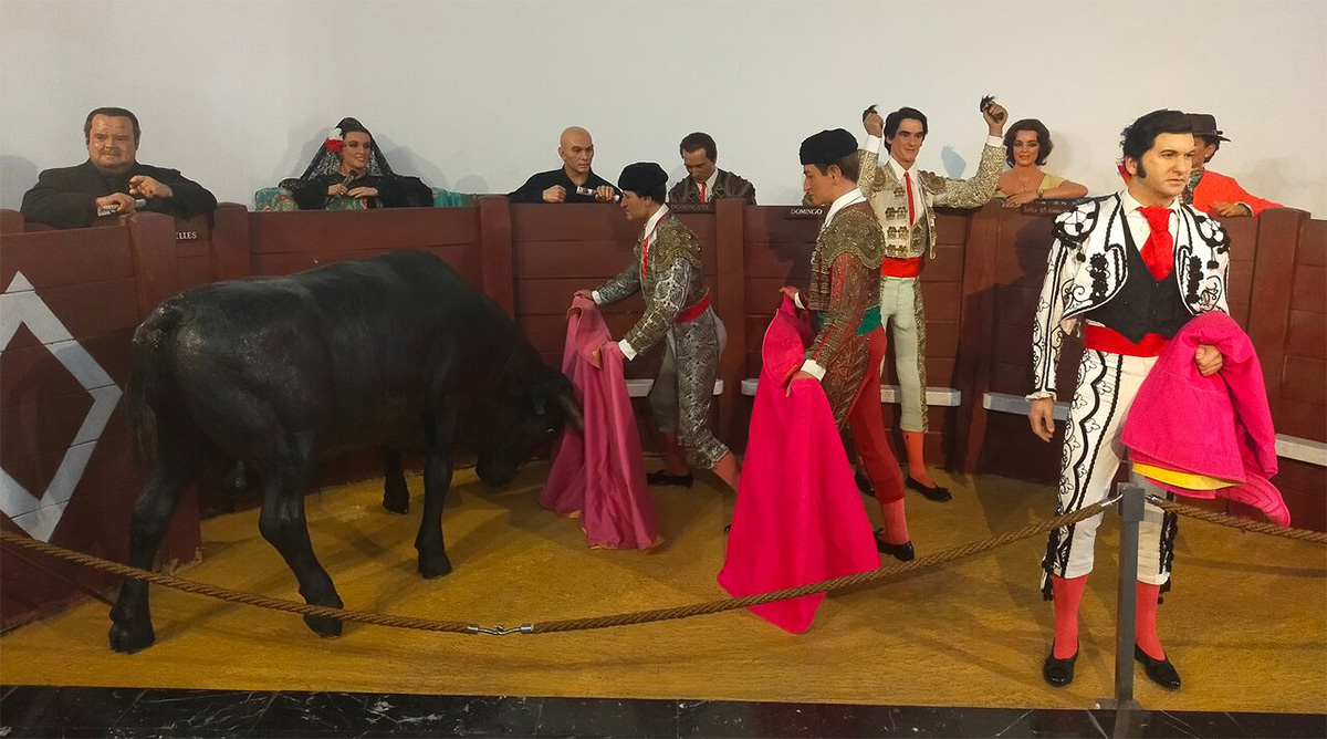 Bullfighting scene with matador wax figures at Museo de Cera Madrid