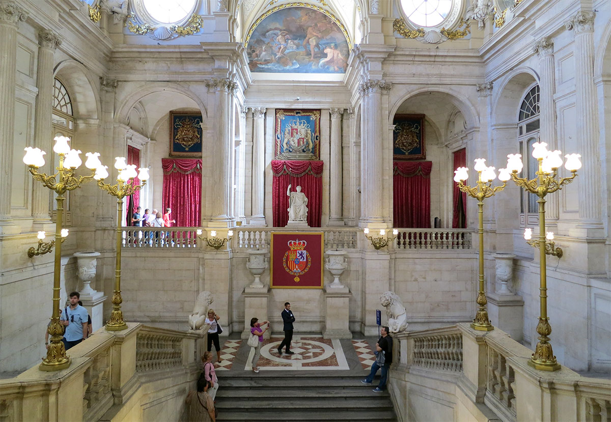 The grand marble staircase by Sabatini inside the Royal Palace of Madrid