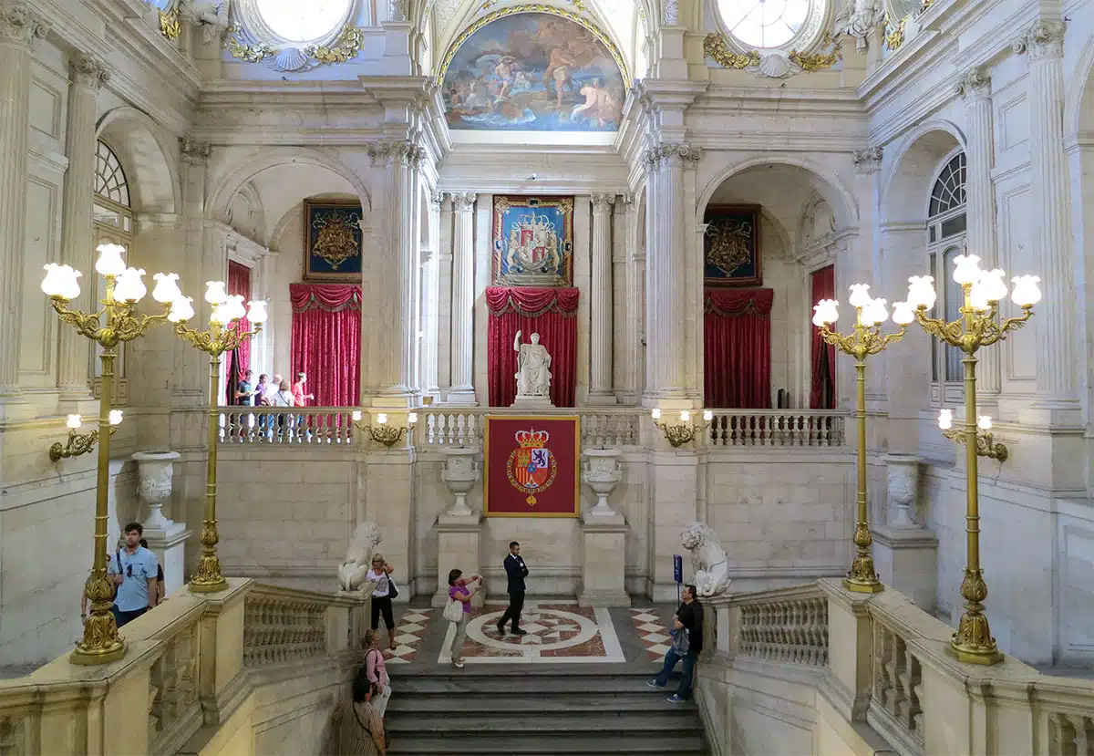 The grand marble staircase by Sabatini inside the Royal Palace of Madrid