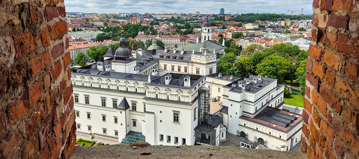 A beautiful view of the Palace of the Grand Dukes of Lithuania from Gediminas Tower in Vilnius