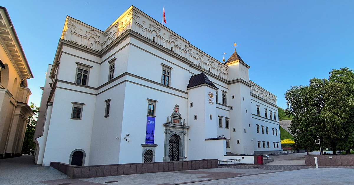 The exterior of the Palace of the Grand Dukes in Vilnius, Lithuania