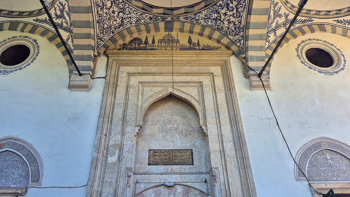 The entrance to the historic Sultan Mehmet Fatih Mosque in Pristina