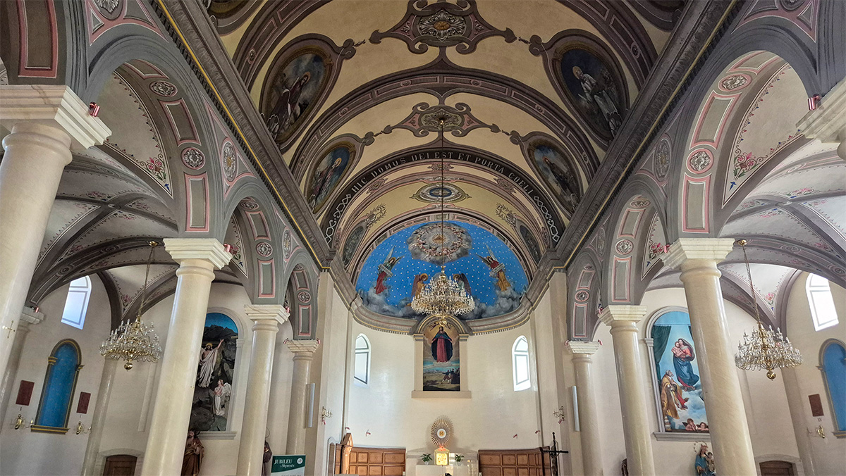 The stunning painted ceiling of the Cathedral of Our Lady of Perpetual Succour in Prizren