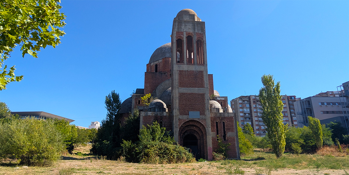 The unfinished Serbian Orthodox Church seen on a Pristina day trip