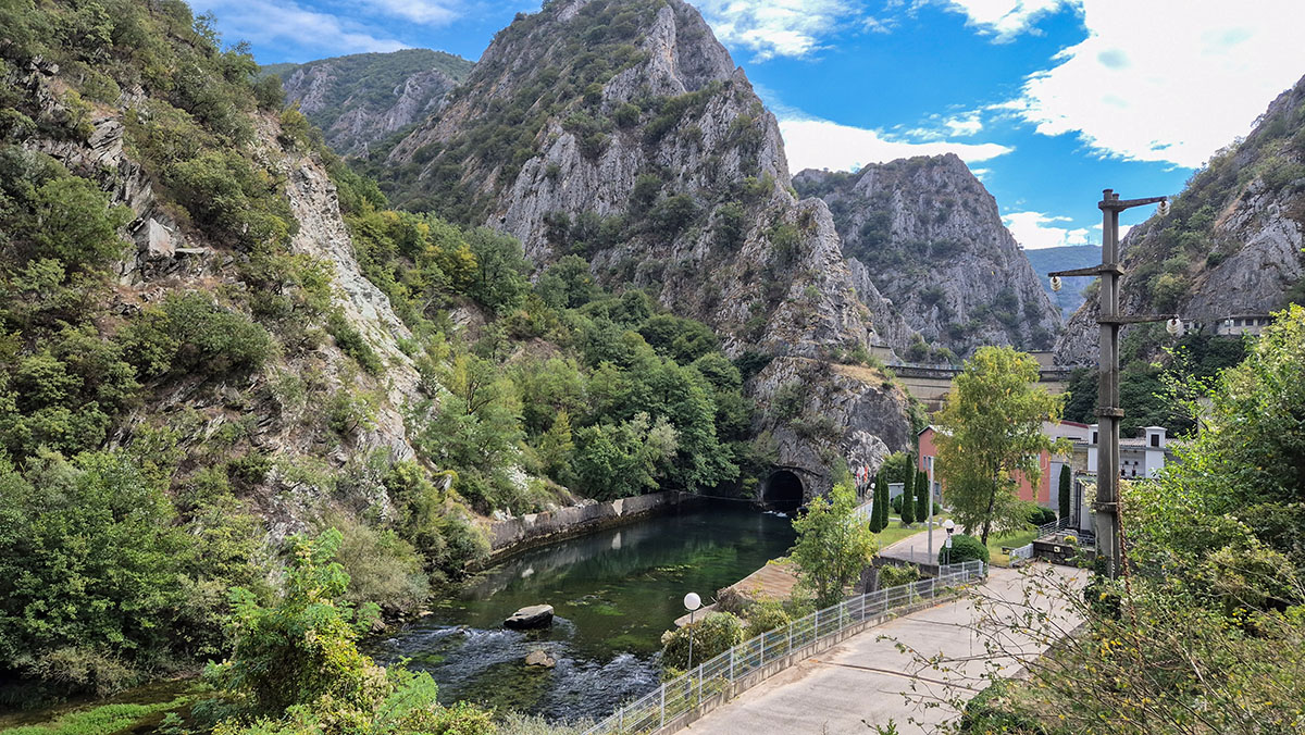 The 1938 concrete dam on the Treska River creating the lake at Matka Canyon