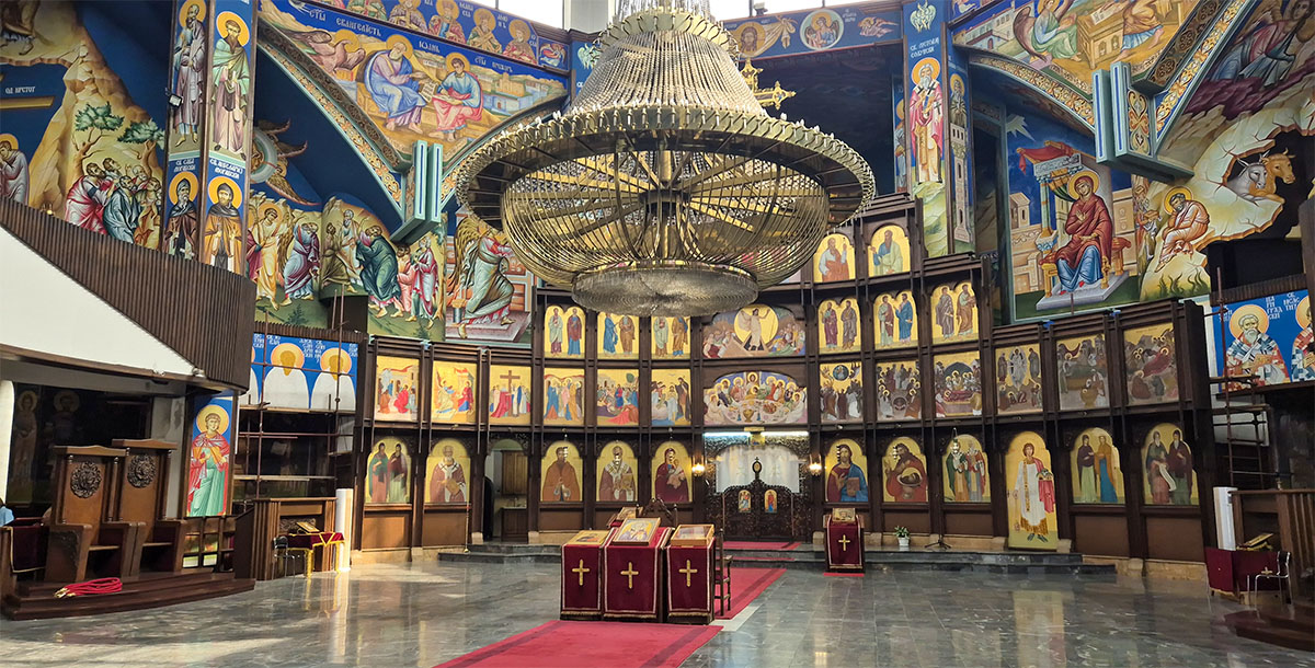 Inside the colourful Cathedral of St Clement of Ohrid - Skopje travel guide