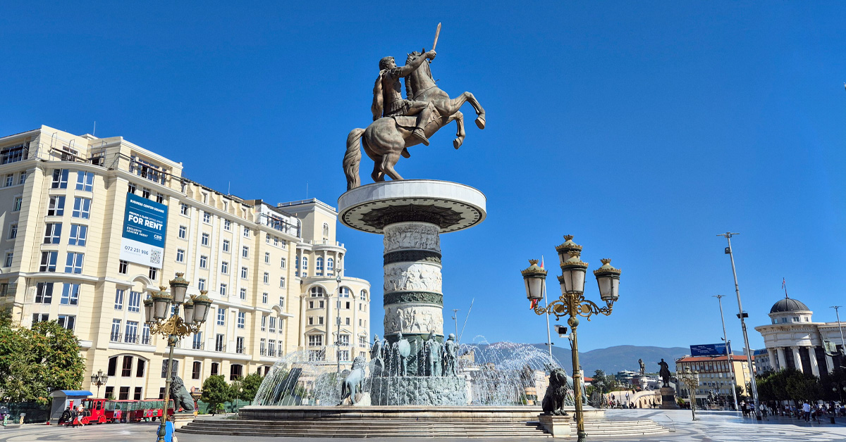 The statue of the Warrior on a Horse in Macedonia Square, Skopje
