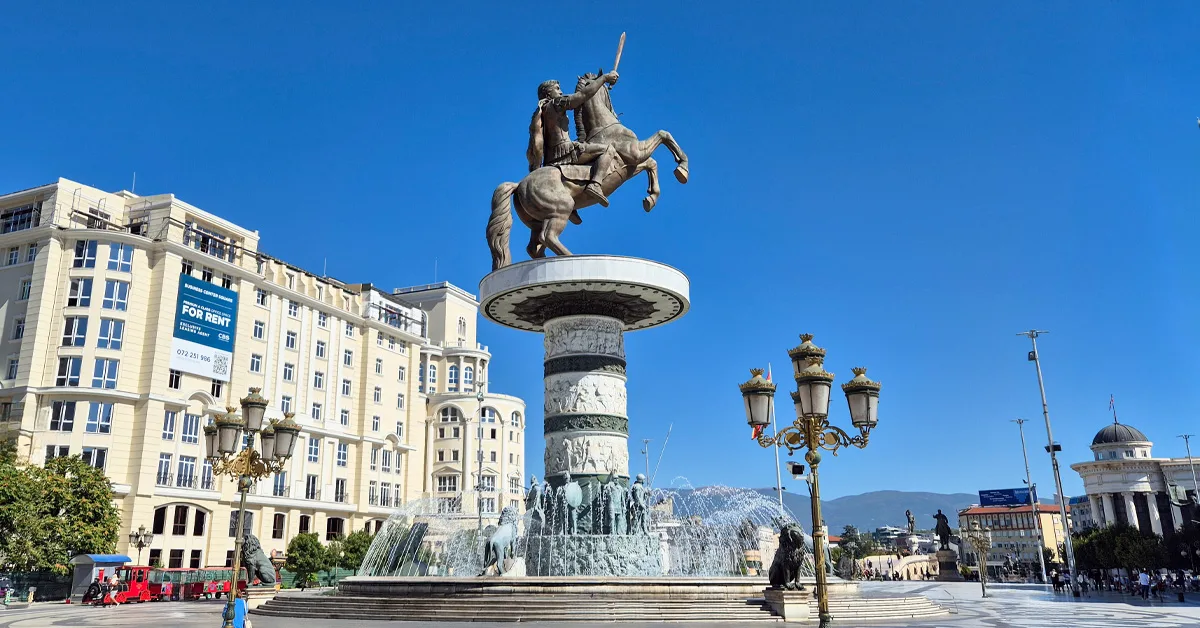 The statue of the Warrior on a Horse in Macedonia Square, Skopje