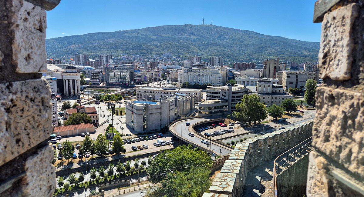 The view of the Skopje Skyline from Skopje Fortress during our Skopje travel guide trip