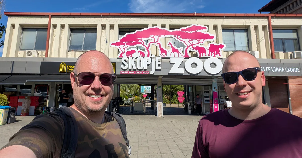 Kolyn and Denis at the entrance of Skopje Zoo