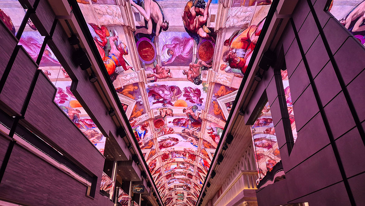 The digital LED ceiling display in the Galleria Virtuosa indoor promenade