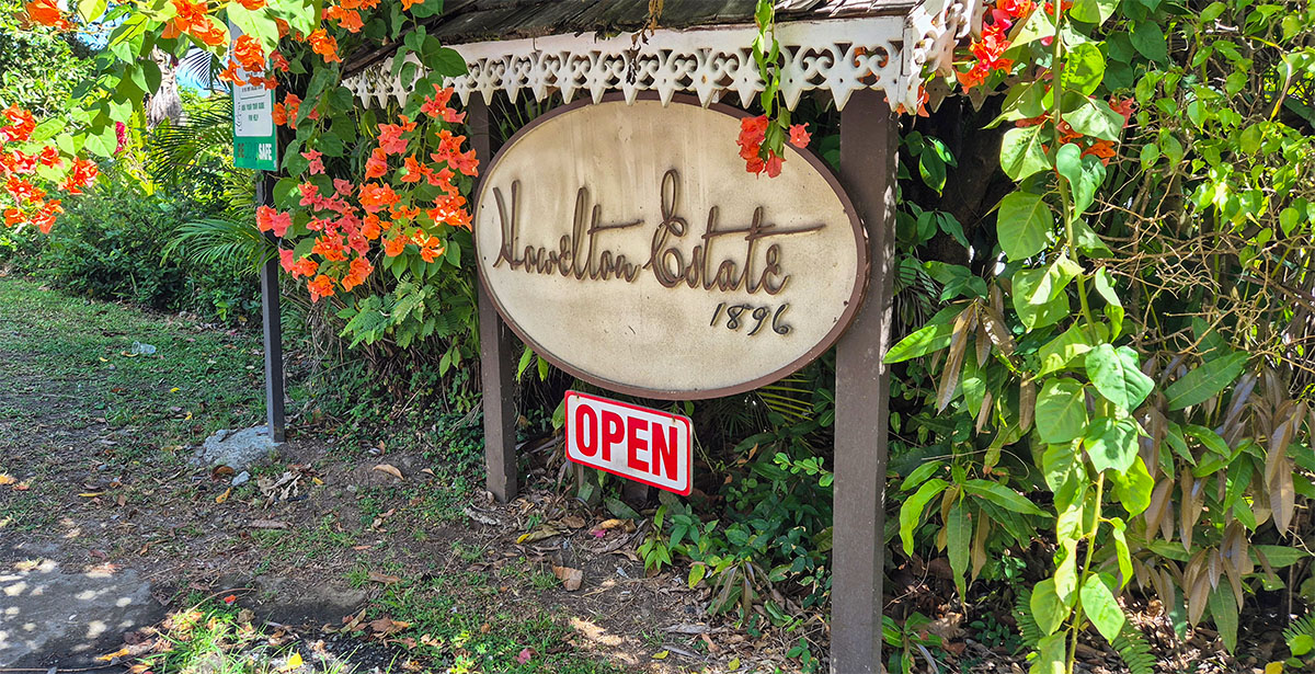 Sign for the Howelton Estate and Batik factory in St Lucia