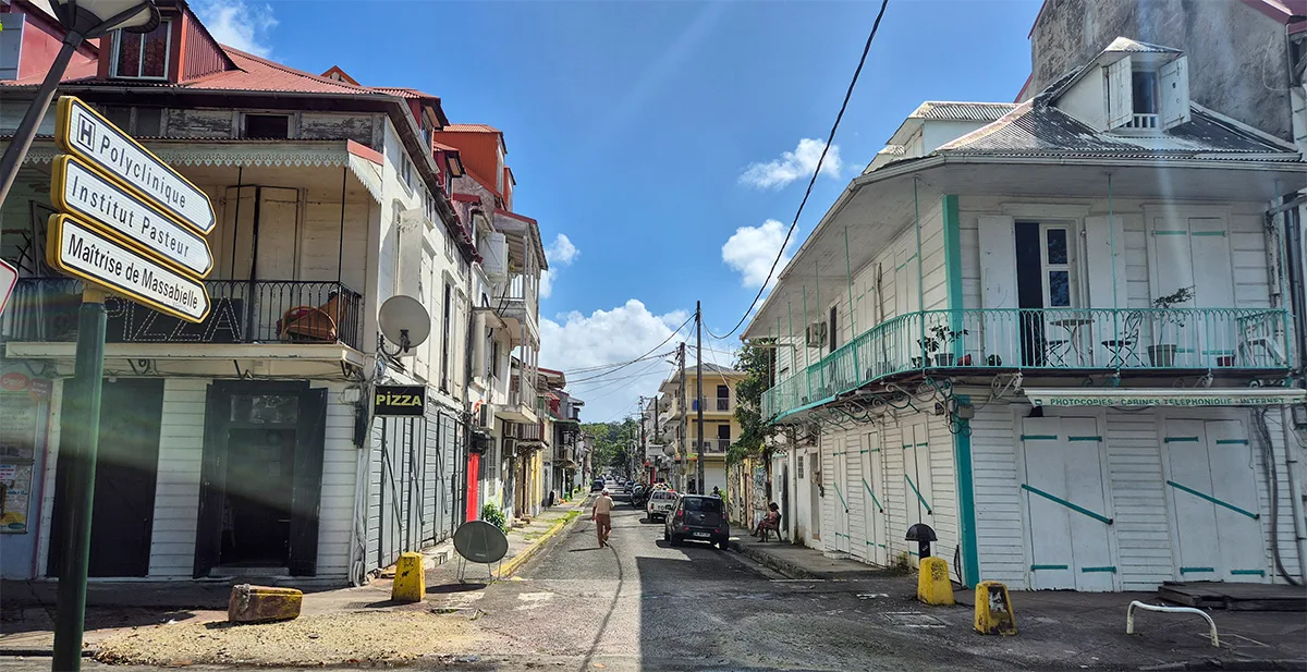 Classic French colonial architecture on a street in Pointe-à-Pitre city centre