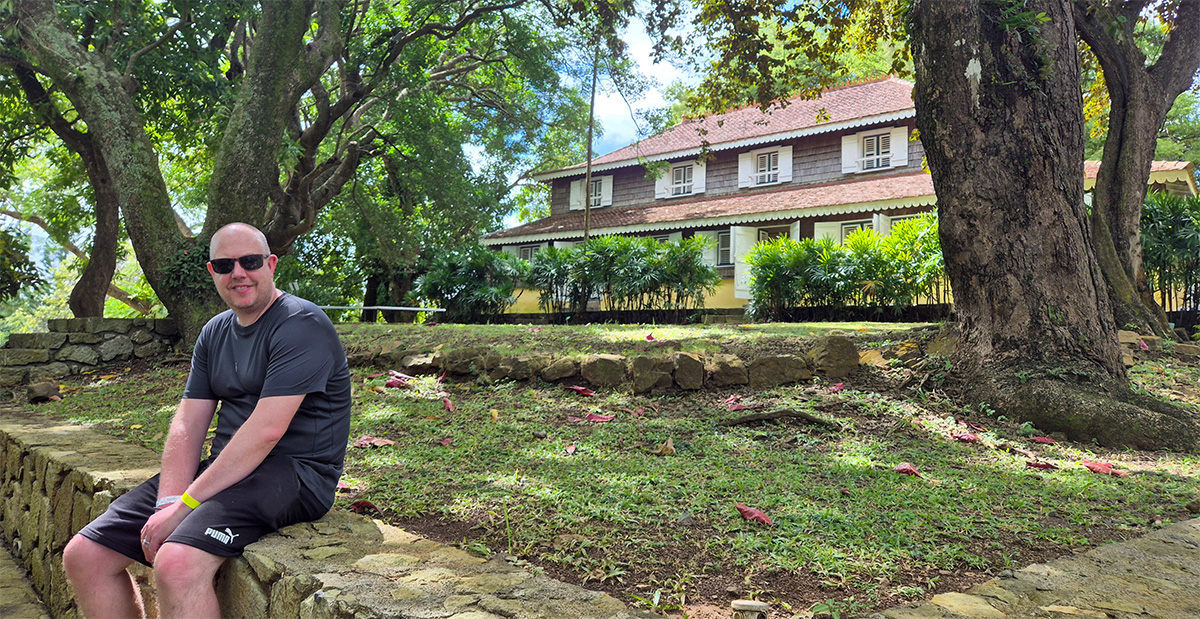 Kolyn exploring the Habitation Clément rum distillery on a Martinique cruise excursion
