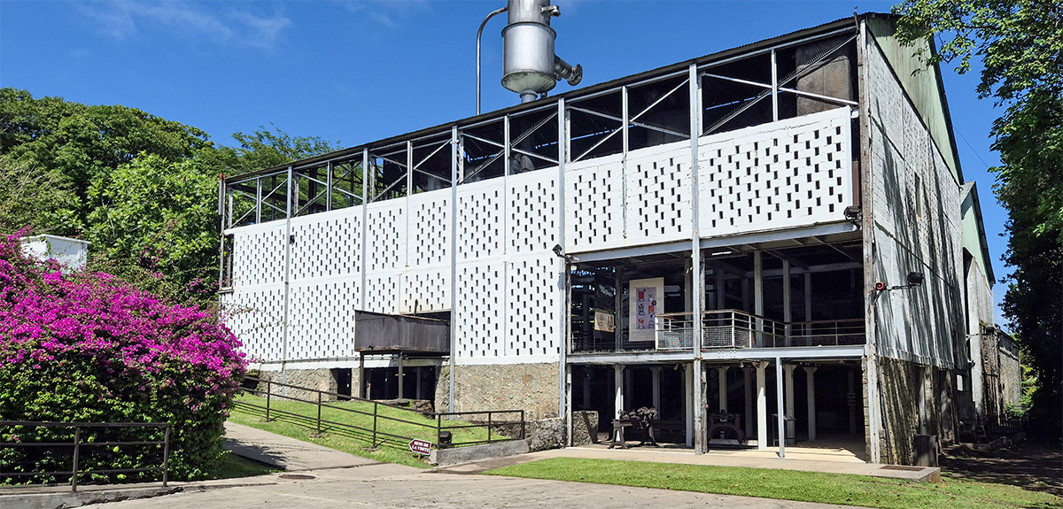 The old Rhum Clément distillery building during a Martinique shore excursion