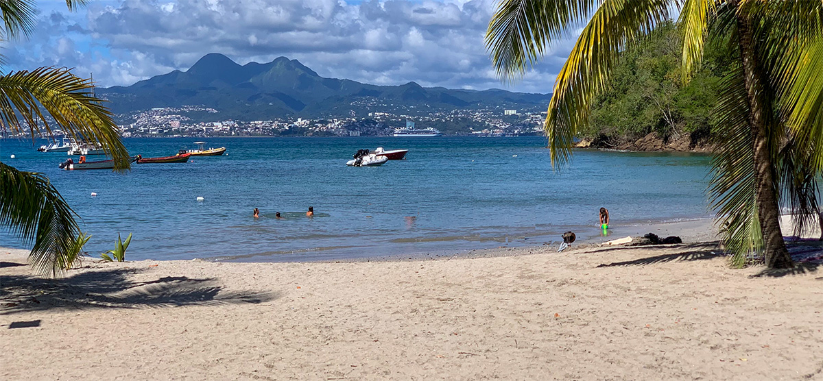 View of Fort-de-France cruise port and the Pitons du Carbet skyline in Martinique