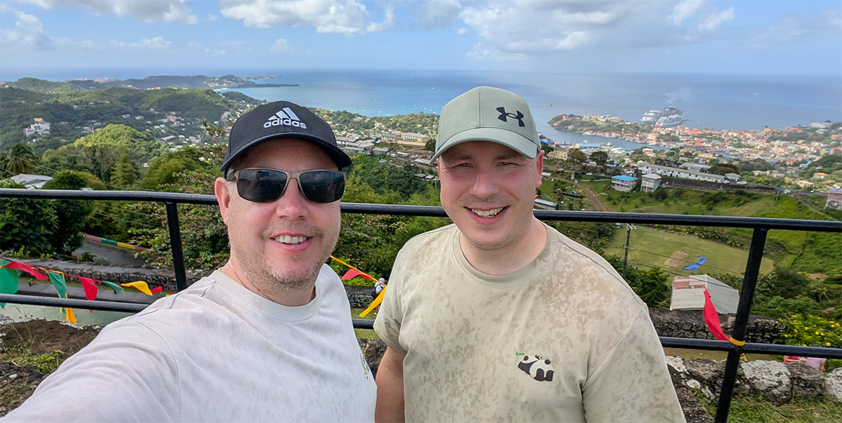 View over St George's cruise port from the historic walls of Fort Frederick in Grenada