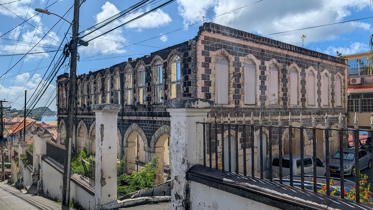 Abandoned Grenada Parliament building in St George's city centre destroyed by Hurricane Ivan