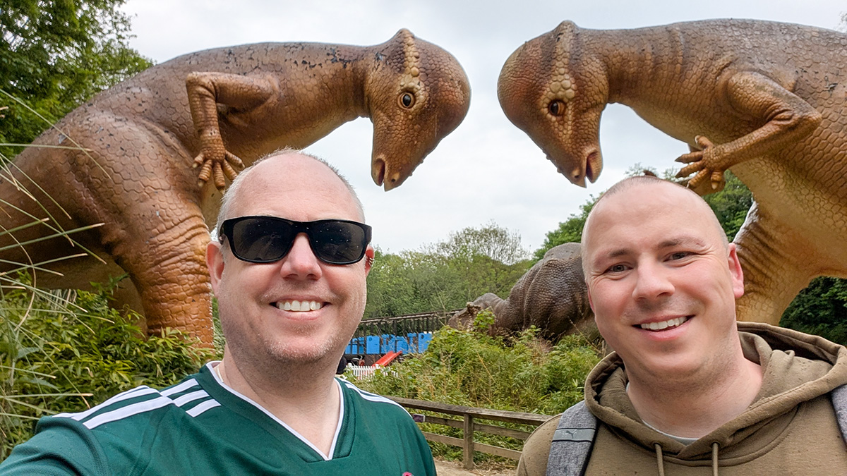 Life-sized dinosaur models on the Dino Trail at Drayton Manor Zoo